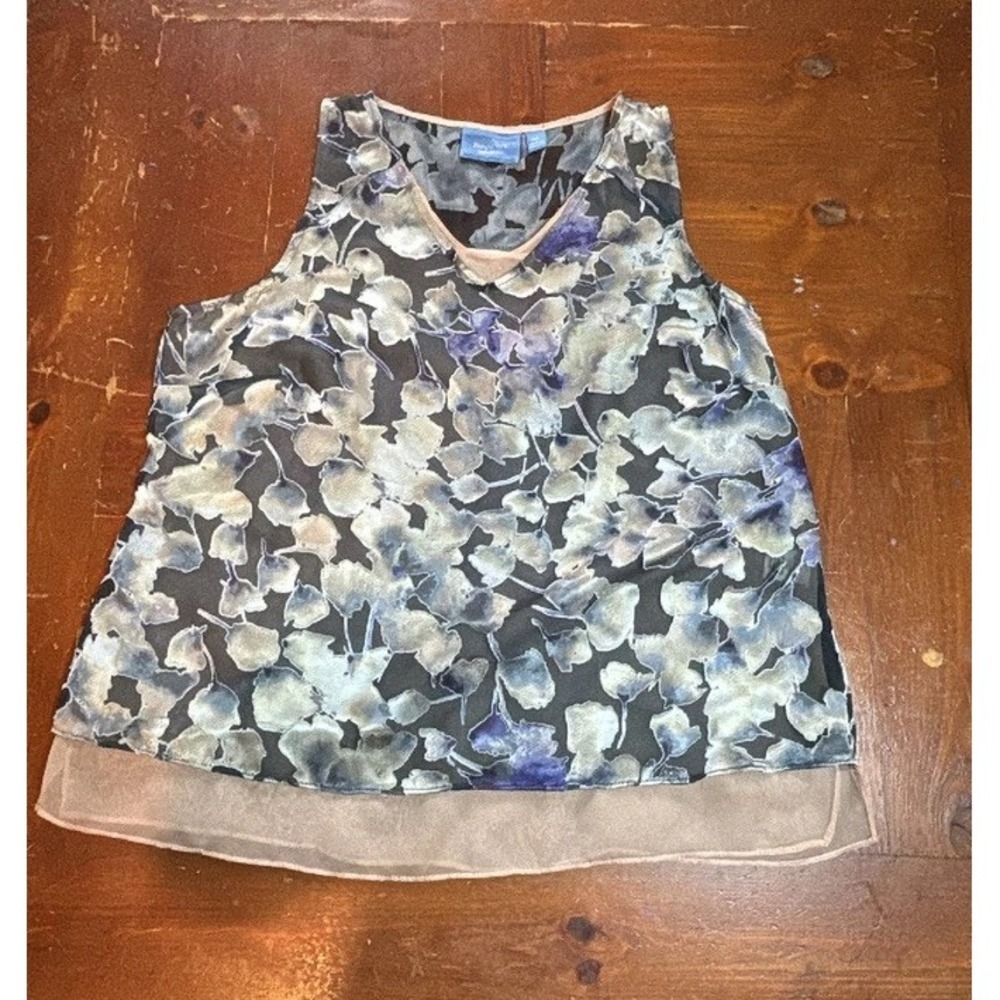 Simply Vera By Vera Wang Blue Floral Sheer Cami w/underlay Sz Petite L